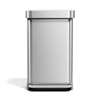 Simplehuman 11.5 gal (45 L) Rectangular, Step Can, Pedal Type, Lid Included, Soft Close, Stainless Steel, Dust Can, 11.2 gal (45 L)