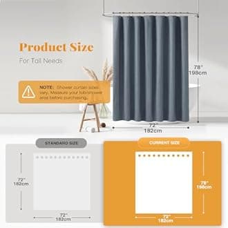BTTN 78 Inch Long Shower Curtain - Linen Textured Thick Weighted Fabric Shower Curtain Set with 12 Plastic Hooks, Neutral Waterproof Polyester Bath Curtains for Bathroom and Bathtubs, 72x78, Blue Gray