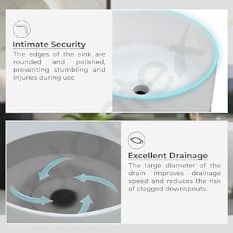 Plantex Pedestal Wash Basin/Acrylic Resin & Quartz Free Standing Wash Basin/Round Basin for Bathroom/Home/Office/Restaurant- (10034, White & Coffee)