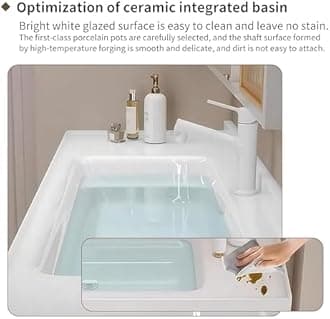 36' Modern Bathroom Cabinet with Sink, Floating Vanity & Intelligent Fog-Free Mirror Cabinet (White, Wood & Ceramic)