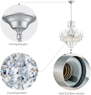 WUZUPS Crystal Chandelier 5-Light Pendant Ceiling Light Modern Lighting Fixture for Dining Room Hallway Bedroom Kitchen Bathroom, H 22.4" x W 18.3", E12 Base, Silver