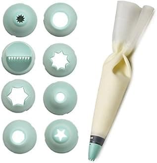 Lakeland Reusable Silicone Piping Bag with Built-in Coupler & 8 Nozzles – Non-Slip & Heat Resistant