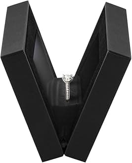 Allure - Slim Ring Box With LED Light, Square Shaped Elegant Flat Diamond Ring Case, Small, Black Velvet Interior Jewelry Display Gift Box For Unique Proposal, Engagement Or Wedding.