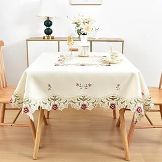Jacquard Floral Embroidered Square Tablecloth Fabric Vintage Rose Table Cloth Lace Beige Table Cover for Wedding Dinning Party 52 x 52 Inch
