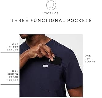 FIGS Leon Scrub Top for Men – 3 Pockets, Tailored Fit, Modern V-Neck, 4-Way Stretch, Moisture-Wicking