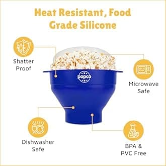 The Original Popco Silicone Microwave Popcorn Popper with Handles, Silicone Popcorn Maker, Collapsible Bowl Bpa Free and Dishwasher Safe - 10 Colors Available (Blue)