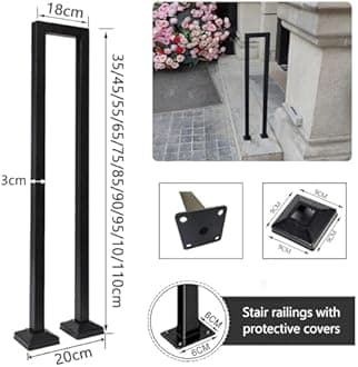 Stair Railing Indoor, U-Shaped Stair Rail, Metal Bannister Rail for Stairs, Handrails for Stairs, Hand Rail U Shape for Loft, Porch, Balcony,Indoor, Outdoor (Black, 100cm)