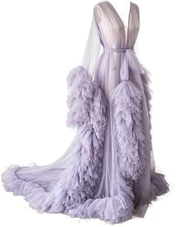 Kelaixiang Tulle Robe Long Lingerie Bridal Dressing Gown Puffy Nightgown Photoshoot