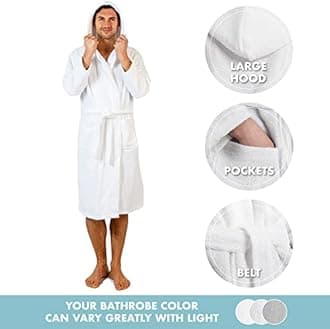 Twinzen Men's Bathrobe, 100% Cotton (350 g/m²) Oeko-Tex® Certified, Bathrobe with Hood, 2 Pockets, Belt