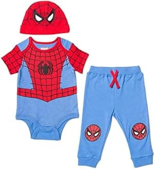 Marvel Avengers Spider-Man Baby Boys 3 Piece Outfit Set: Bodysuit Pants Hat Spider-Man 12 Months