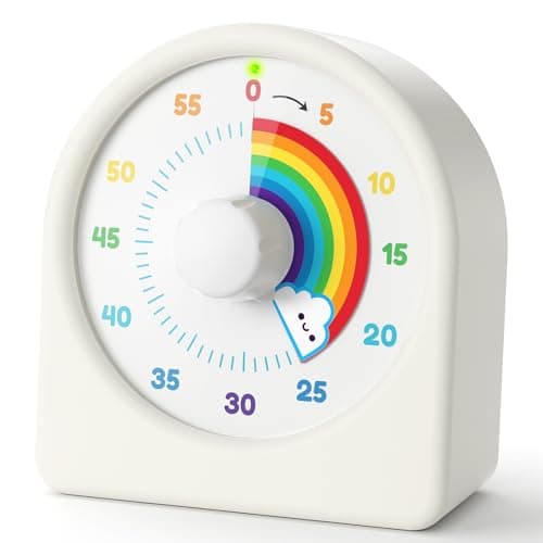 LIORQUE 60 Minute Visual Timer for Kids, Rechargeable Visual Countdown, Kids Timer for Classroom, Desk Pomodoro Timer with 'Rainbow' Pattern Design and Magnetic Back