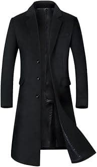 YOUTHUP Mens Winter Coat Slim Fit Wool Overcoat Knee-Length Elegant Trench Coat Business Peacoat, Black-Thin, M