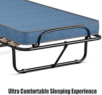 Giantex Folding Bed with 3" Memory Foam Mattress, Rolling Foldaway Guest Bed, Sturdy Metal Frame, Easy to Store (Blue)