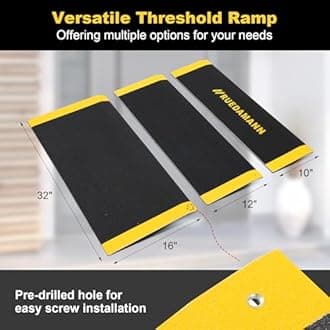 Ruedamann 10 x 33.5 Inch Portable Threshold Ramp, Aluminum Ramp for Wheelchair,Doorway Access Anti-Slip Surface Wheelchair Ramp(MR807-25)