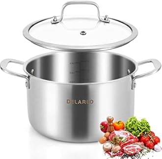 DELARLO Tri-Ply Stainless Steel Stock Pot, 5 Quart Stockpot with Lid, All Stoves Safe Up to 600℉, Saving Fuel 20%, Heavy Duty, Soup Pot with lid, Kitchen Essentials, Fast Even Heat