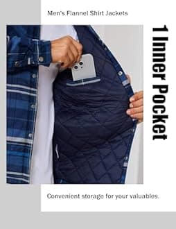 EKLENTSON Men's Flannel Shirt Jacket Quilted Lined Plaid Coats Warm Winter Jacket Thick Button Down Coat with 5 Pockets