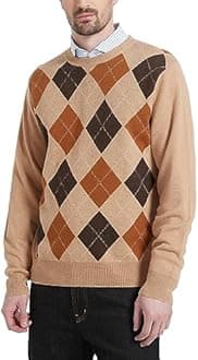 Kallspin Men's Crewneck Argyle Knit Jumpers Wool Blend Long Sleeve Sweater Pullovers