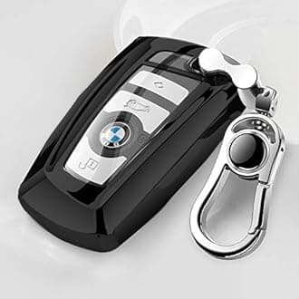 Tpu Silicone Full Protective Car Key Fob Cover for BMW，3 Buttons Remote Control Smart Key Case with Leather Keychain, Compatible with BMW 1/3/4/5/6/7 Series and X3/X4/M5/M6/GT3/GT5,etc.-Black