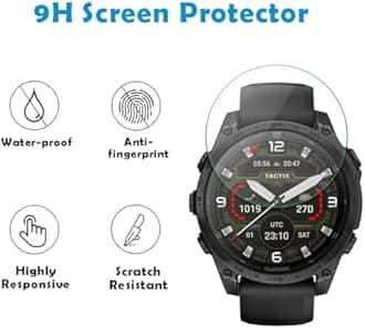 Watch Screen Protector Compatible for Garmin Tactix 8 AMOLED 51mm Smartwatch, 9H Tempered Glass Protective Film Full Coverage and Soft TPU Protective Case