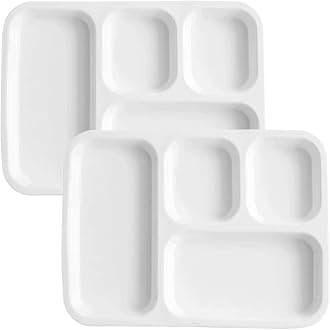 White Porcelain Plate with 4 Compartments, Portion Control Plate with Sections for Adults, Set of 2 (Rectangle*2)