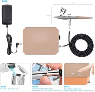 Gocheer Airbrush Kit with Air Compressor, 40 48 PSI High Pressure Air Brush Non-Clogging with 0.2/0.3/0.5mm Nozzle/Cleaning Sets, Ideal for Painting, Modeling, Cake Decor, Makeup (Gold, 48 PSI)
