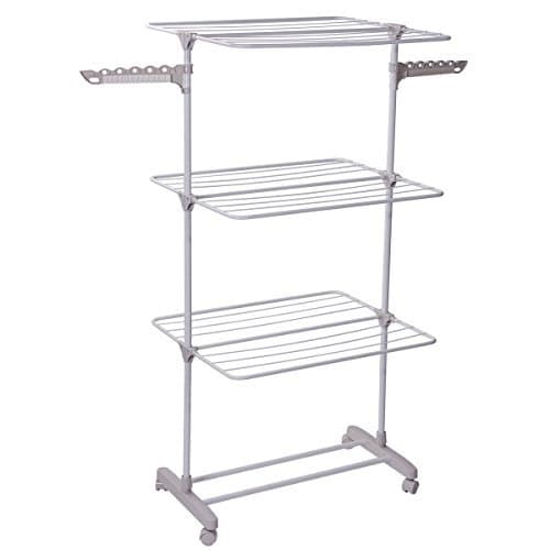 3-Tier Collapsible Clothes Drying Rack Rolling Clothes Rack for Laundry with Heavy Duty Wheels for Indoor Outdoor Use