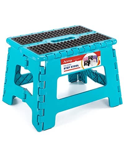 ACSTEP Folding Step Stool 9 inch Height Non-Slip Step Stool for Kid and Adult,Premium Heavy Duty Foldable Stool Kitchen Garden Bathroom Stepping Stool (Blue,1 Pack)