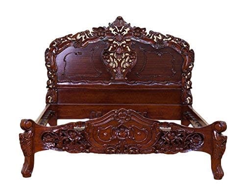 'Rococo Model Queen King Bed Renaissance Bed Rococo Louis Seize Bed Frame Colour: Walnut BREITE180 CM x Length 200 cm