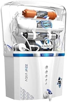 Kinsco Aqua Jazz ISI Copper Alkaline RO Water Purifier | RO + UV + UF + TDS + Copper Technology | Auto Start/Stop | 15L Tank Capacity | White