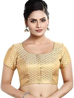 Madhu Fashion Womens Short Sleeves Banaras Brocade Readymade Saree Blouse