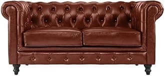 MODERN WAVE Classic Italian Leatherette 2 Seater Chesterfield Sofa Chaise Lounge Sectional Sofa for Living Room Bedroom Office. (Brown)