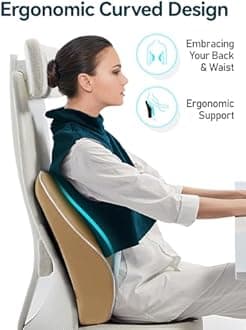 TRAVEL EASE Ergonomic Lumbar Support Cushion, Memory Foam Back Support Cushion for Office Chairs with Skin-Friendly Cover for Comfort (Khaki)