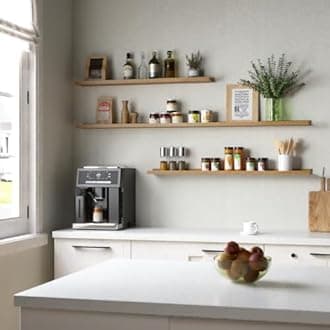 Floating Shelves Set of 2, Modern Wall Shelves with Lip, Display Picture Ledge for Bedroom, Living Room, Bathroom, Kitchen - Oak