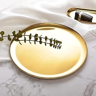 Stainless Steel Gold Plates, Gold Brushed Stainless Steel Plates, 304 Stainless Steel Dinner Plates, for Home, Outdoor Camping, Picnic (Gold)
