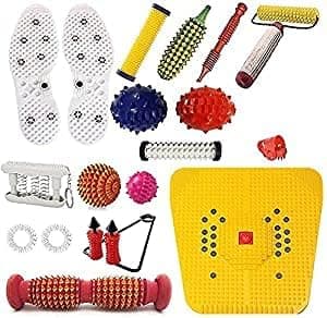 Wooden Foot Roller Acupressure Magnetic Stress Mat Combo Kit