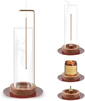 4 in1 Incense Holder for sticks, Wood incense cone holder with transparent lid Catch all Ash, Handmade Incense Stick Holder with Cone Coil for Home Office Decor, Yoga, Meditation