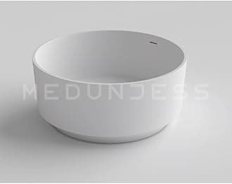 MEDUNJESS 49'' Round Soaking Bathtub Resin Stone Freestanding Bathtub Soaking Deep Tub Solid Surface Bathtub with Overflow and Pop-up drain in White