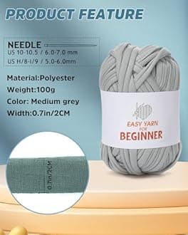 T-Shirt Yarn for Crocheting & Knitting - Chunky Thick Yarn for Bags, Blankets, Cushions, Slippers & More - 100g (3.5oz), DIY Handmade Knitting Gift