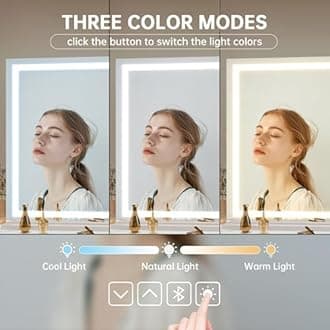 Hasipu Vanity Mirror with Lights, 140 x 91cm LED Makeup Mirror, Lighted Makeup Mirrors with Dimmable 3 Modes, Touch Screen Control Vanity Mirrors Square White