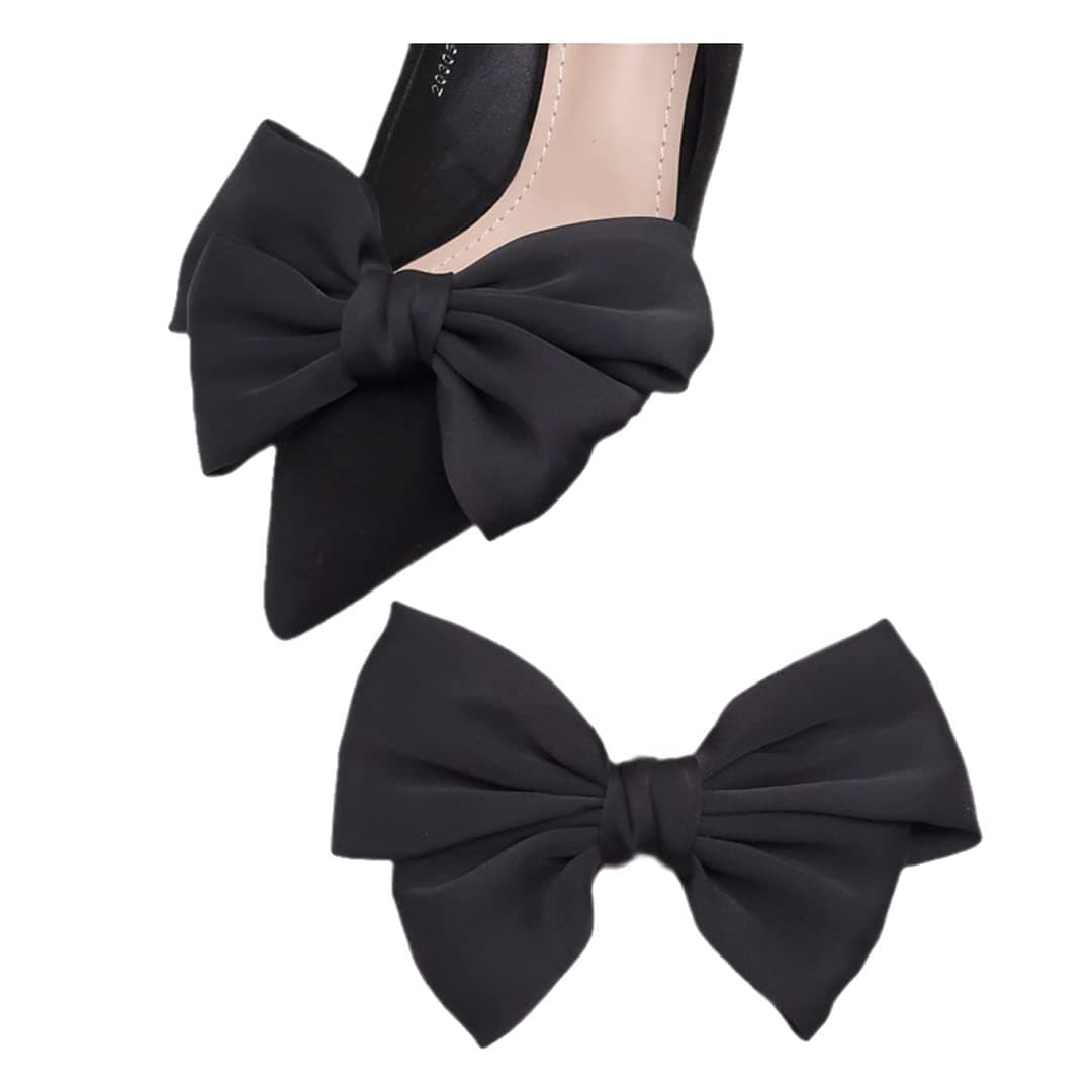 Satin Bow Shoe Clips - Dots Solid Color Removable Elegant Wedding Party Shoe Buckle Bag Clothing Hair Accessories for Women Girls 2 Pcs