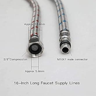 Greenspring 16 Inch Long Faucet Connector, 2Pcs Faucet Supply Lines, Kitchen Sink Toilet Hose Braided Stainless Steel Supply Hose 3/8" Female Compression Thread x M10 Male Connector (1 Pair)