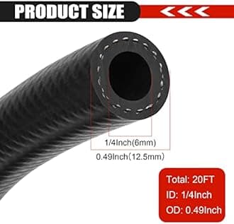 1/4 Inch (6mm) ID Fuel Line Hose 20FT NBR Rubber Push Lock Hose High Pressure 300PSI for Automotive Fuel Systems Engines…