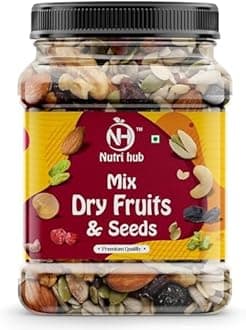 Nutri Hub Healthy Nuts & Dry Fruits Mix for Eating | Natural Assorted Dry fruits of 6 in 1 Mixture | Cashews | Almonds | Pista | Walnut | Green & Black Raisins | Healthy Snacks (500G)