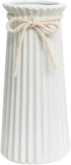 White Ceramic Ribbed Vases for Minimalist Modern Home Decor, Decorative Flowers Vase for Wedding Dinner Table Office Bedroom - 8 Inch / 20 CM