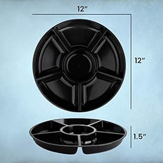 Plasticpro 6 Sectional Round Plastic Serving Tray/Platter (2, Black)