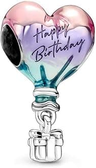 Happy Birthday Hot Air Balloon Charm 925 Sterling Silver Pendant Girls Jewelry Beads Gift Pandora Women Bracelet & Necklace A0135, Silver, Cubic Zirconia