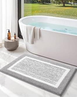Color&Geometry Simple and Stylish Bathroom Runner Non Slip, 24"x43" Gray Bath Runner Rug, Absorbent, Soft, Washable, Microfiber Bath Mat Bathroom Carpet