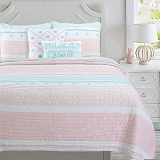 Cozy Line Home Fashions Light Pink Blue Ruffles Girl 100% Cotton Reversible Quilt Bedding Set, Coverlet, Bedspread (Candy, Queen - 3 Piece: 1 Quilt + 2 Shams)
