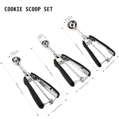Small Cookie Scoop Set - 3 PCS Include 1 tsp / 2 tsp / 3tsp Cookie Dough Scoops, Cookies Scoops for Baking, Made of 18/8 Stainless Steel, Good Soft Grips, Quick Trigger Release