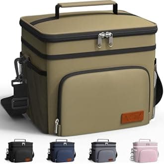 HOTOR Insulated Lunch Box for Men & Women - Leak-Proof Cooler Lunch Bag with 4 Pockets, Adjustable Strap, Ideal for Work, Picnic, Travel - Medium, Brown, 10.2"×6.9"×8.5"